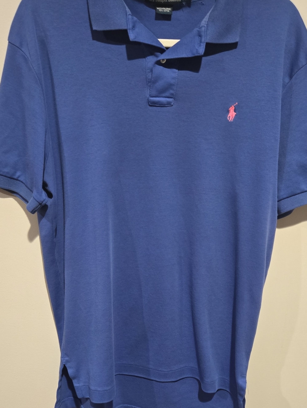 Ralph Lauren Men’s Blue Polo Shirt with Pink Logo